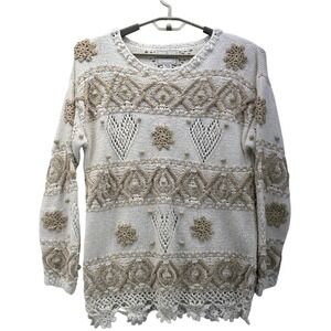 Express Vintage Fair Isle Sweater Cream Medium